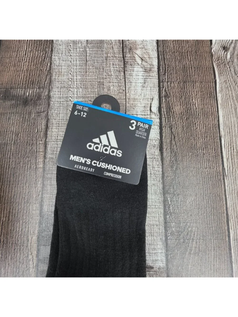 Adidas Cushioned Aeroready Compressions Socks Black 3 Pack 6-12 High Quarter New